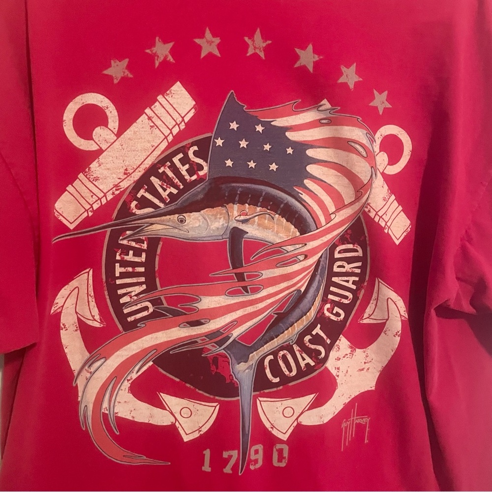 Guy Harvey Red US Coast Guard Fishing Tshirt Size Large